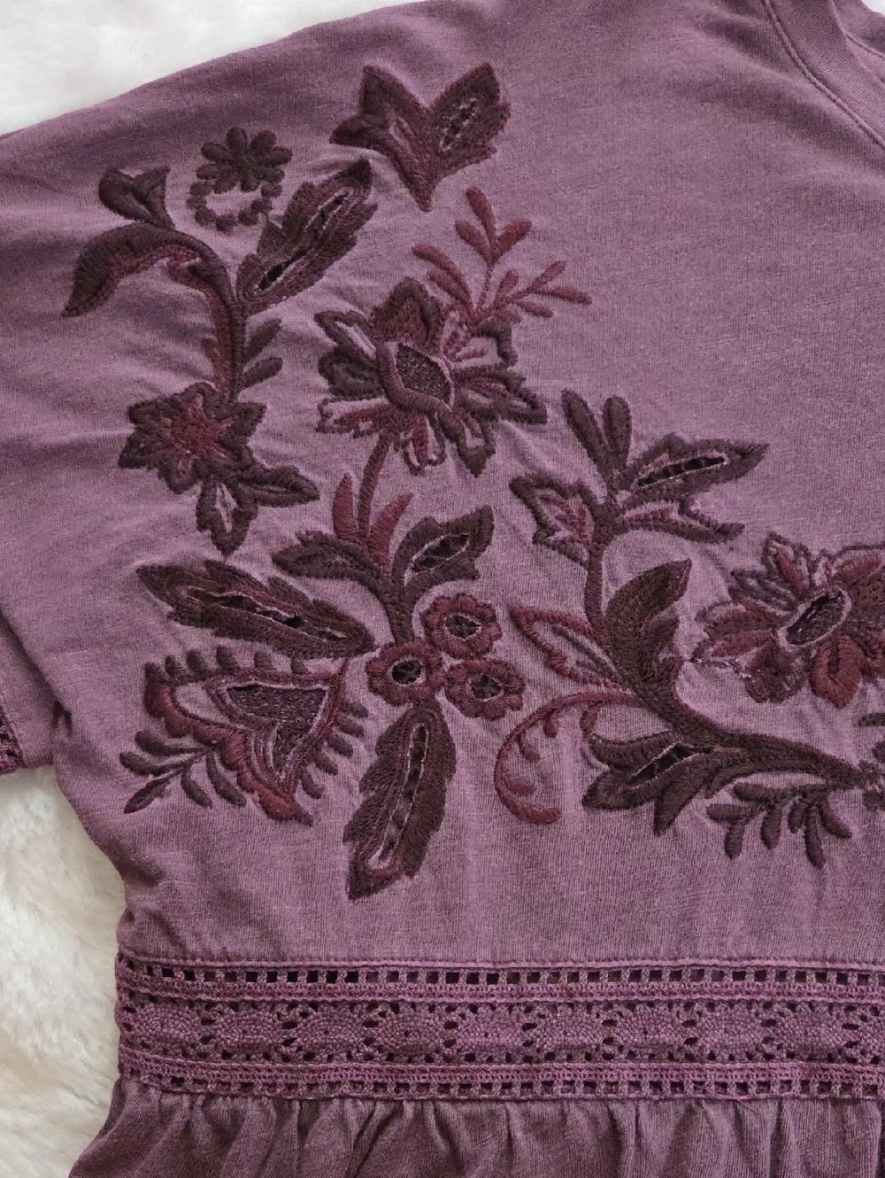 NWT Lucky Brand Women's Long-Sleeve Embroidered Peasant Top - Plum - Picture 4 of 7